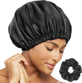Satin Bonnet Silk Bonnet for Sleeping Women Double Layer Hair Bonnet Wrap Sleep Cap Gifts for Women Curly Hair Black