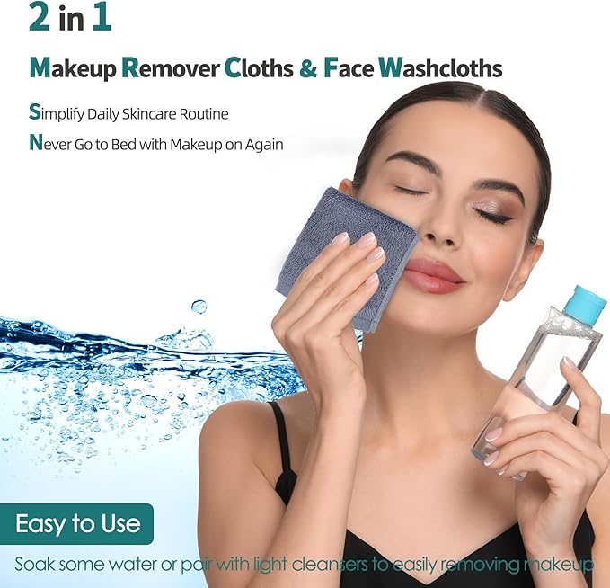 Face Wash Cloths 12 Pack,Reusable Makeup Remover Towel,10''x10'',Slate Blue