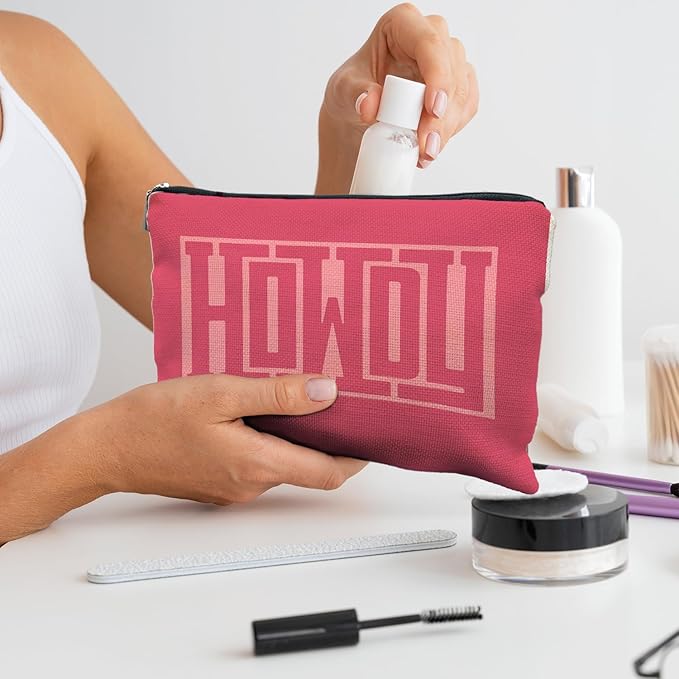 Likjad Howdy Makeup Bag - Hot Pink Retro Western Cosmetic Bag, Cowgirl Gifts