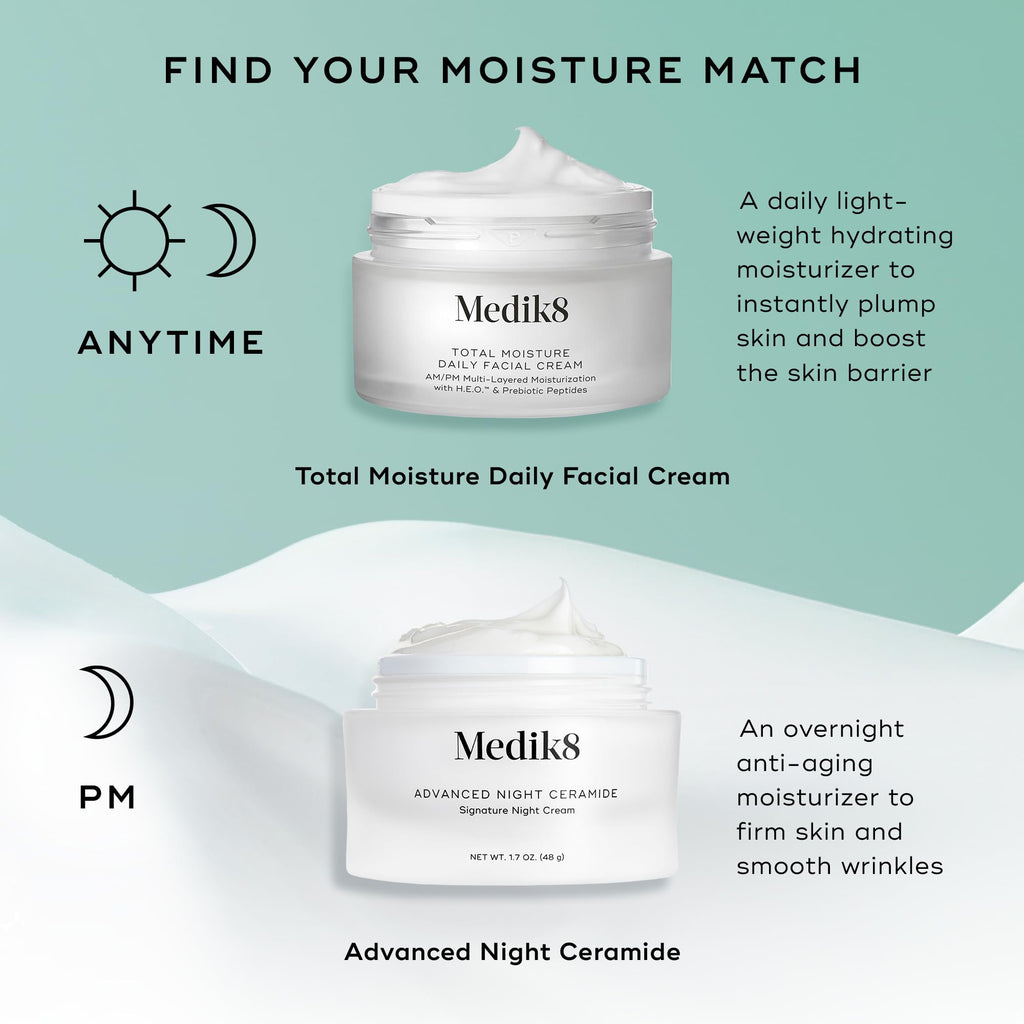 Medik8 Total Moisture Daily Facial Cream - Hydrating Peptide Face Moisturizer with Hyaluronic Acid - Face Cream Supports Skin Barrier - 1.6 oz