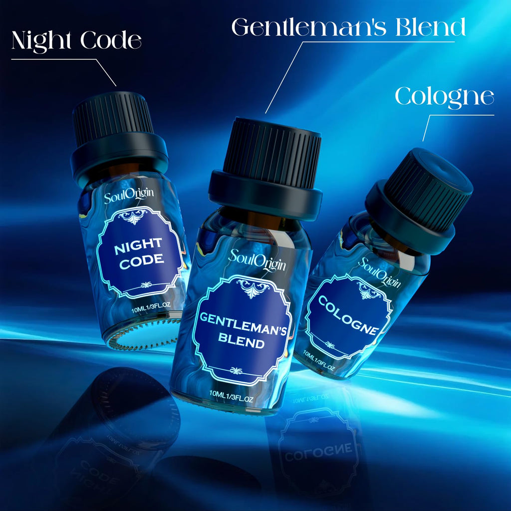 Soulorigin Cologne Fragrance Oils Set, Essential Oil for Diffuser, Men Scent Diffuser Oil, Use for Soap Candle Making, Cologne, Leather&Musk, Revive Blue, Sunlit Wander, Gentleman's Blend, Night Code