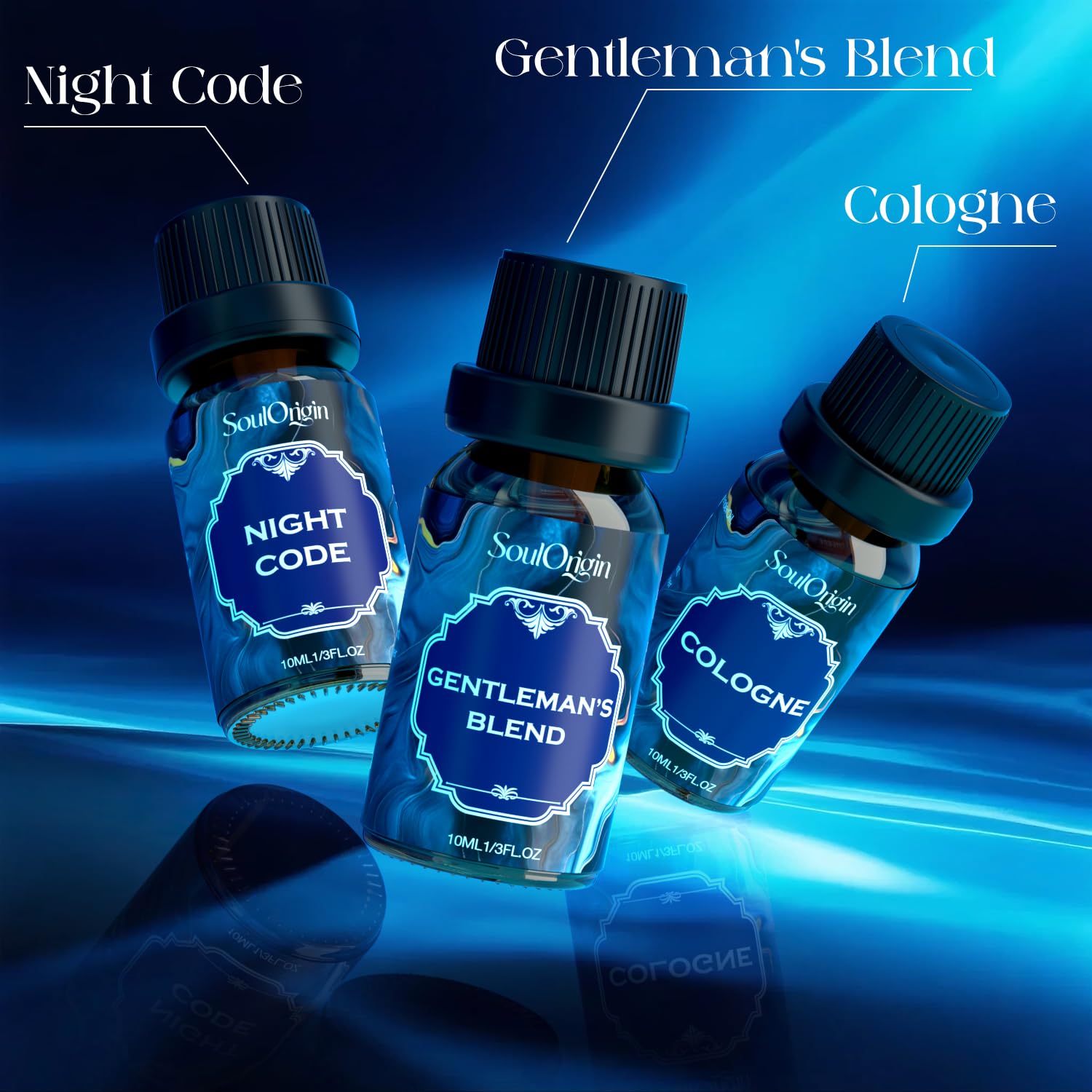 Soulorigin Cologne Fragrance Oils Set, Essential Oil for Diffuser, Men Scent Diffuser Oil, Use for Soap Candle Making, Cologne, Leather&Musk, Revive Blue, Sunlit Wander, Gentleman's Blend, Night Code