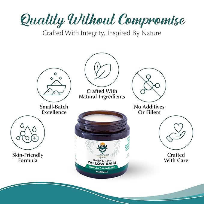 Grass-Fed Beef Tallow Balm for Face & Body - Vanilla & Spearmint - 4oz