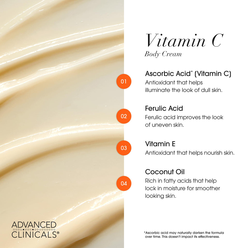 Advanced Clinicals Vitamin C Brightening Cream + Manuka Honey Body Lotion & Face Moisturizer 2pc Skincare Set For Women & Men | Body Butter Creams Help Reduce Appearance Of Dark Spots & Dry Skin, 2pc