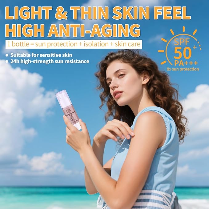 LXSKN Tinted Face Sunscreen - Waterproof & Lightweight Liquid Foundation with SPF 50++, 3-in-1 Full Coverage Foundation Smooths & Blurs Pores, 108 Light