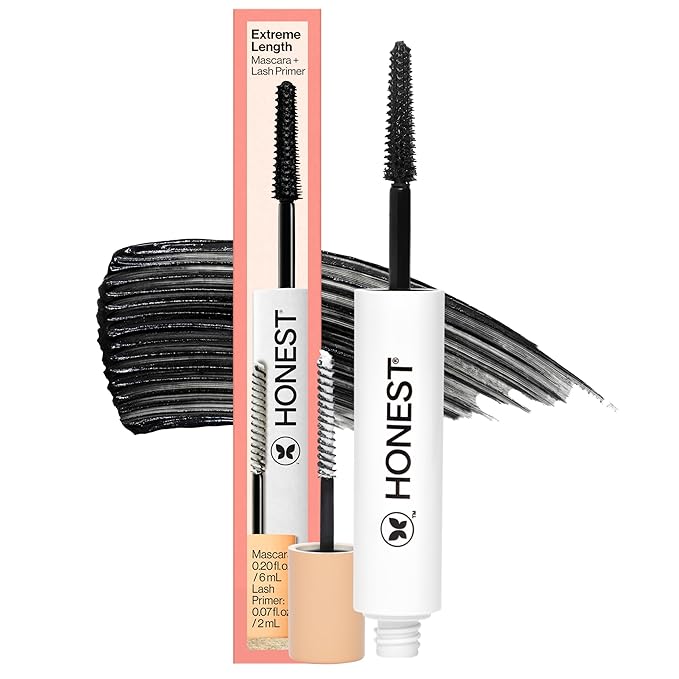 Honest Beauty 2-in-1 Extreme Length Clean Mascara, Primer, Black,.27 fl oz