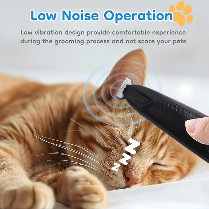 JNEKWOZ Professional Dog & Cat Trimmer - Quiet Electric Pet Grooming Kit for Ears/Eyes/Paws with LED Light - Cordless Battery-Powered Fur & Nail Clipper for Small/Large Breeds (Black)