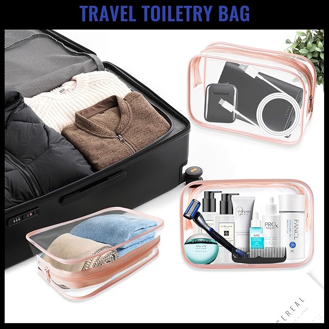 16 Pieces Clear Makeup Bags Bulk, TSA Approved Toiletry Bag for Travel, PVC Waterproof Travel Pouches Clear Pouch with Zipper for Men and Women Carry-on Travel Essentials Cosmetic Bags (Orange)