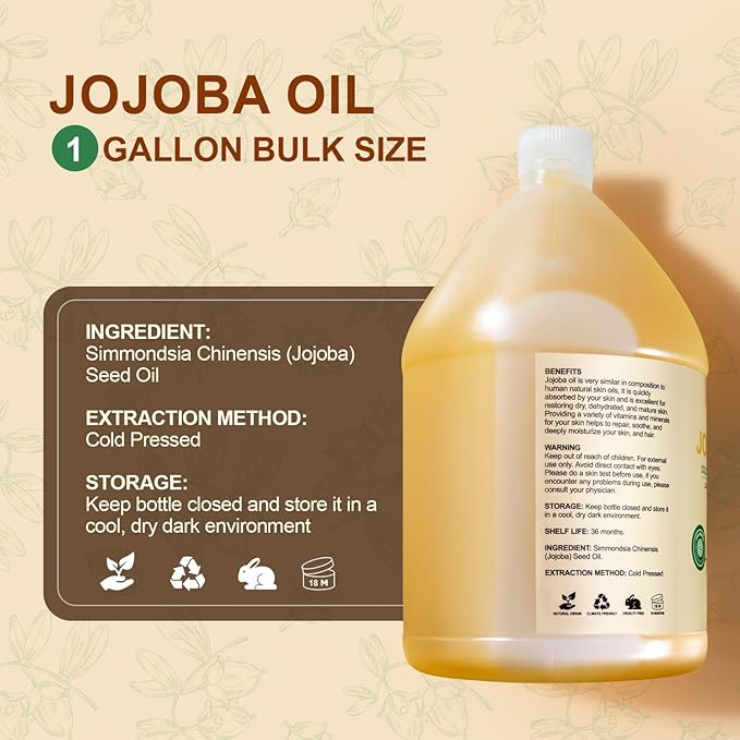 Yoken Bulk Jojoba Oil 128oz, USDA Organic Carrier Oil for DIY & Massage