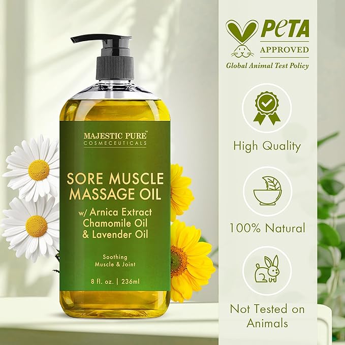 Majestic Pure Arnica Massage Oil for Men & Women, 8 Fl Oz, 2-Pack