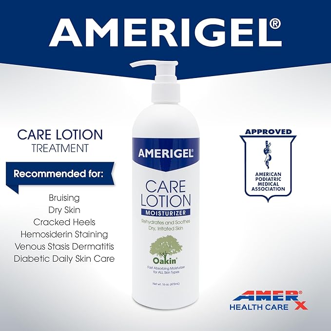 AMERIGEL Care Lotion | Hypoallergenic Moisturizer Rehydrates & Soothes Dry Irritated Skin | Supports Diabetic Skin Care, Minimizes Appearance of Hemosiderin Staining & Venous Stasis Dermatitis (16 oz)