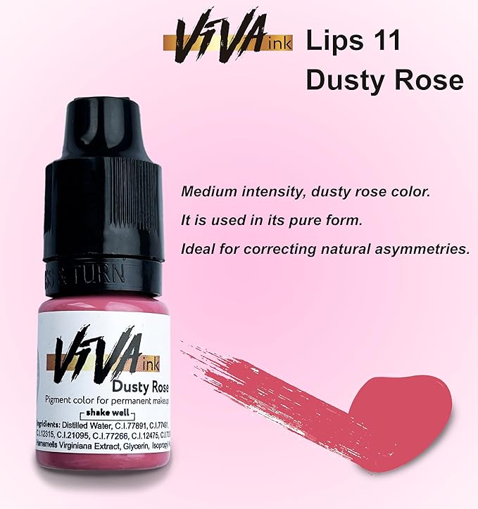 VIVA INK Lip Pigment – Dusty Rose – Permanent Lip Makeup – Microblading Ink for Durable and Colorful Lips – Long Lasting Color Lip Cosmetics (0.2 oz)