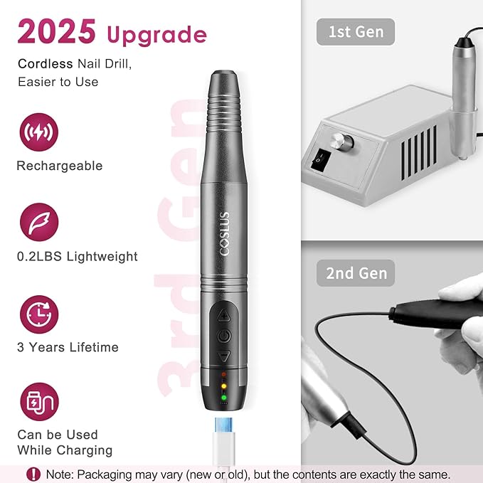 COSLUS C20 Cordless Nail Drill Electric File: Portable All-in-One Kit