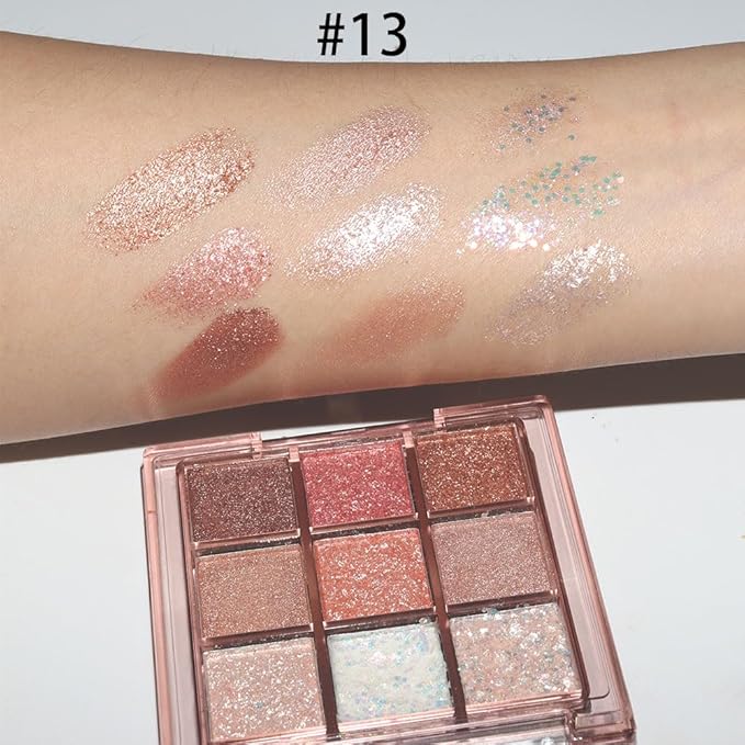 CAKAILA 9Color Pink White Golden Brown Warm Glitter Colorful Eyeshadow Palette Makeup,Korean Natural Neutral Rainbow palettes Highly Pigmented Naturing-Looking Long Lasting Waterproof Blendable