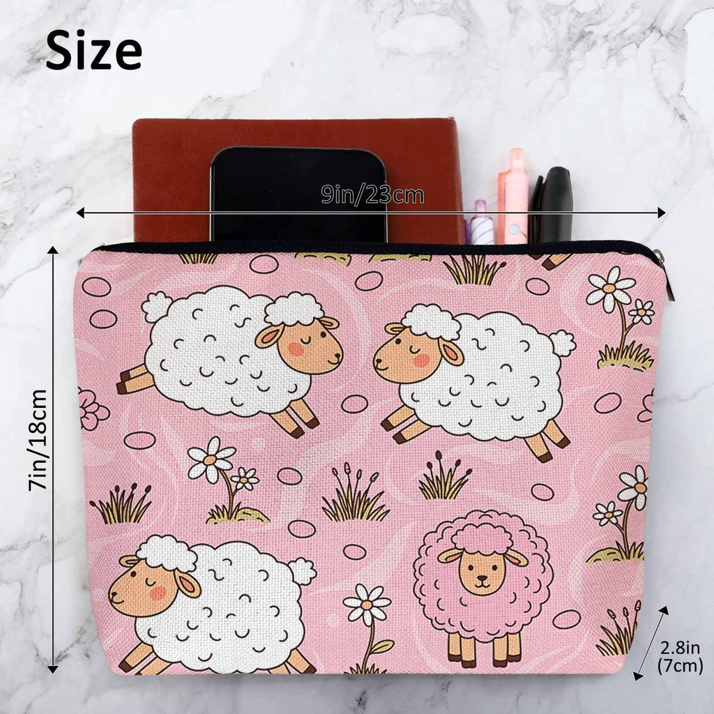 Kalygon Makeup Bag For Purse Sheep, Farm Animal Weed Flower Sheep Cosmetic Bags For Women With Zipper Travel Toiletry Pouch Makeup Bags Makeup Organizers Purse For Toiletries Cosmetics