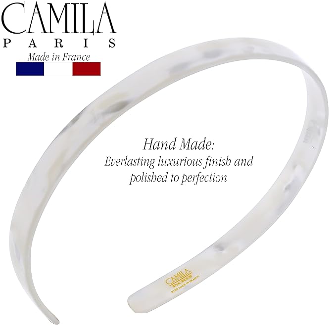 Camila Paris CP3351 French Headband for Women, Handmade White, Strong Hold Grip Women's Hair Band, Ligth and Very Flexible, No Slip Durable Styling Girls Hair Accessories, Made in France