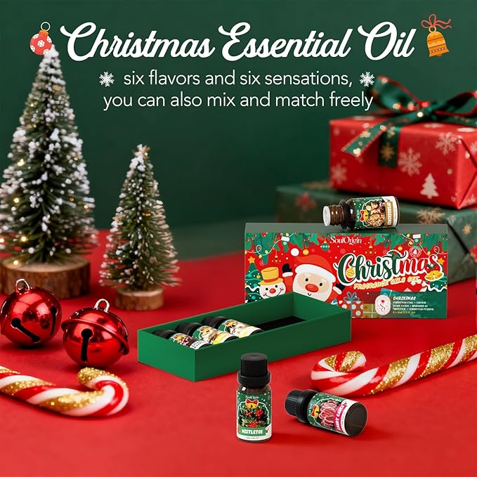Soulorigin Christmas Essential Oils Set, Fragrance Oil Set for Diffuser, Scent Diffuser Oil for Candle Making-Christmas Cake, Eggnog, Candy Canes, Gingerbread, Mistletoe, Christmas Pudding