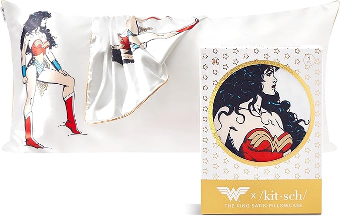 Kitsch x Wonder Woman Satin Pillowcase, Size 19x36 - Believe in Wonder