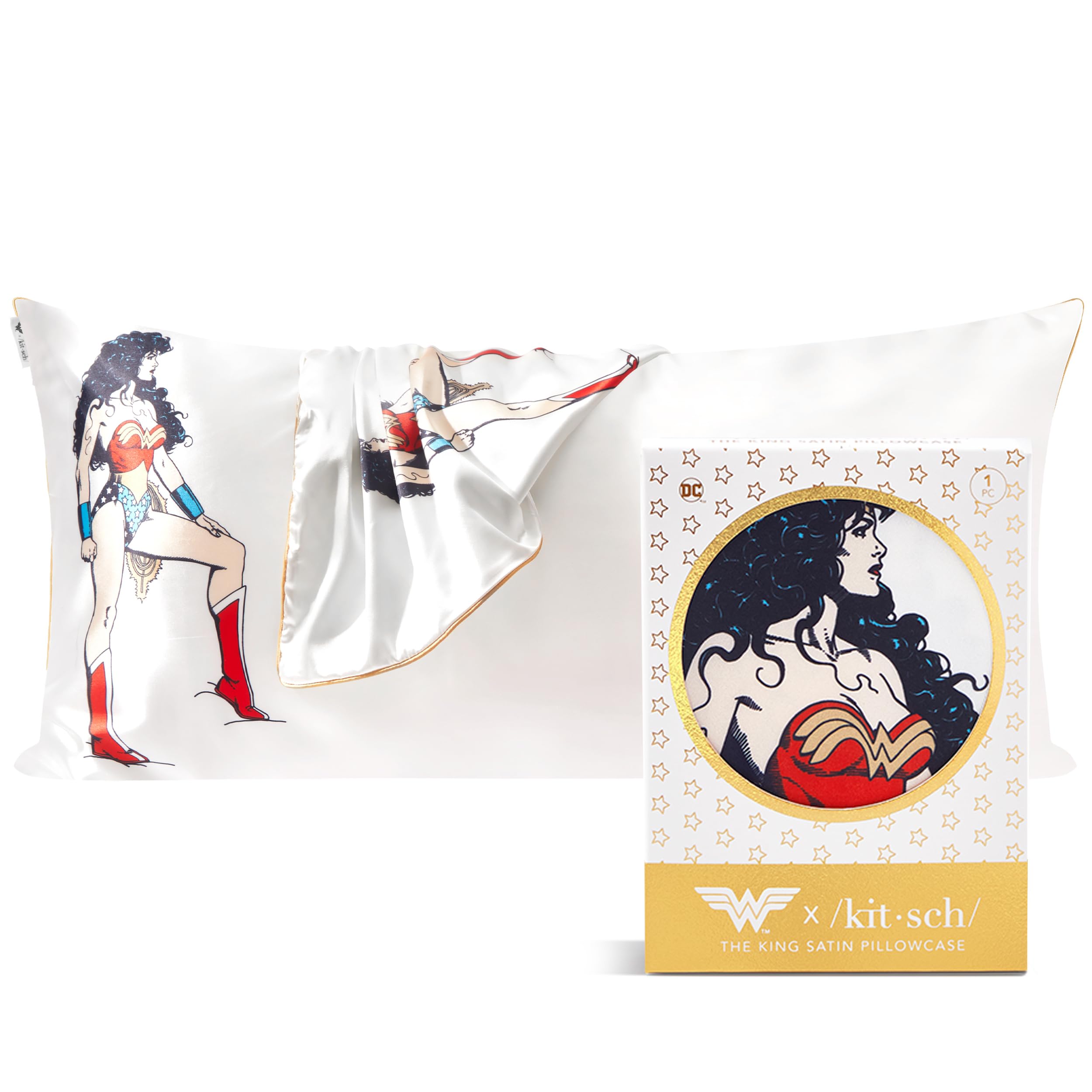 Kitsch x Wonder Woman Satin Pillowcase, Size 19x36 - Believe in Wonder