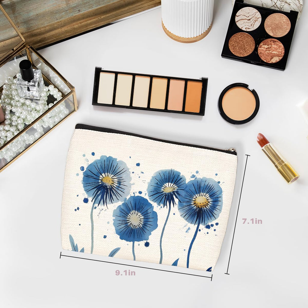 Watercolor Blue Flower Makeup Bag, Large Capacity Travel Makeup Case Cosmetic Bags for Women, Portable Pouch Purse Travel Essentials Toiletries Accessories, Christmas Birthday Gifts for Women