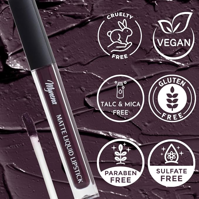 Mynena Hydrating Deep Plum Matte Liquid Lipstick Long Lasting - Mia