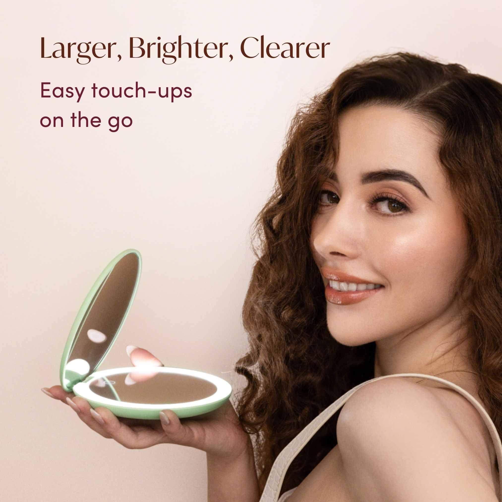 Fancii Taylor LED Lighted Compact Makeup Mirror, Rechargeable, 10x /1x Magnifying, 3 Light Settings, XL Large 5” Wide | Travel Mirror for Purses (Mint Green)