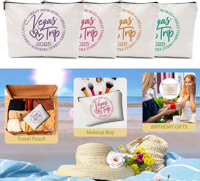 4 Pcs Girls Trip Favors - Bestie Gifts Weekend Bag Toiletry Bag with Liner, Vacation Cosmetic Bag for Women