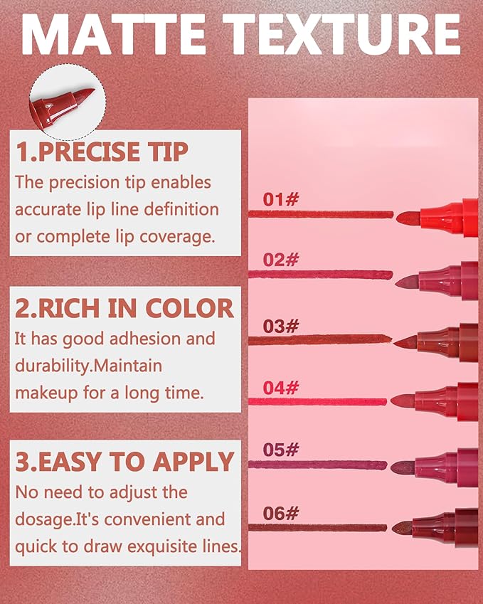 Lip Tint Stain Pen, Rose Red Waterproof Long Lasting Matte Lip Liner Stain Pencil, High-Pigmented Quick Dry Liquid Lipstick, Non Sticky Smudgeproof Lip Tint Gloss, Christmas Makeup Gift for Women-02