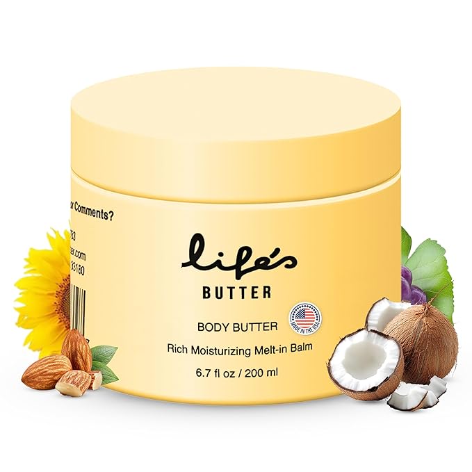 Life’s Butter Body Butter – Deeply Hydrating Moisturizer with Shea Butter, Jojoba & Sweet Almond Oil – Lightweight, Non-Greasy Body Cream – Developed & Manufactured in the USA – 6.7 oz