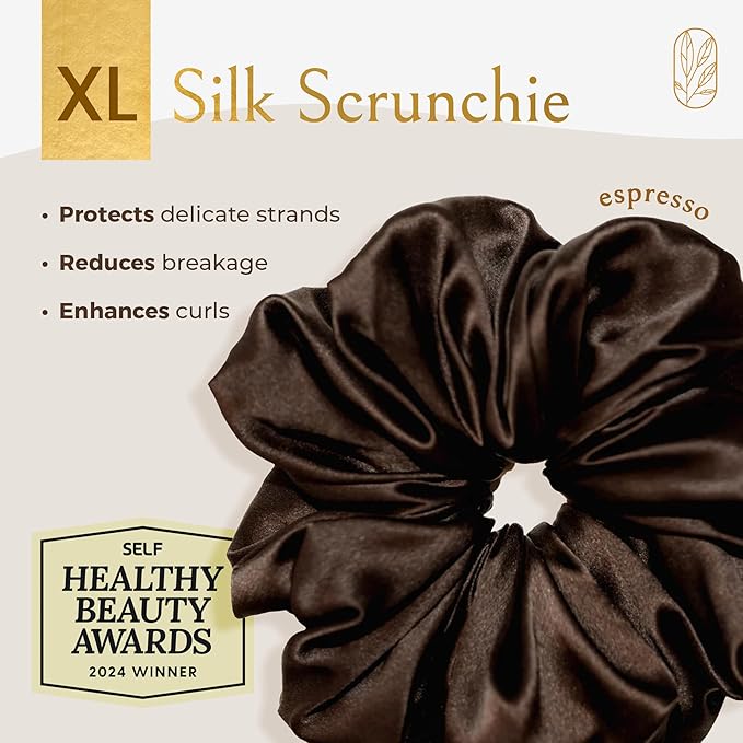 Curlfriend Oversized Mulberry Silk Scrunchies for Women, XL, Espresso