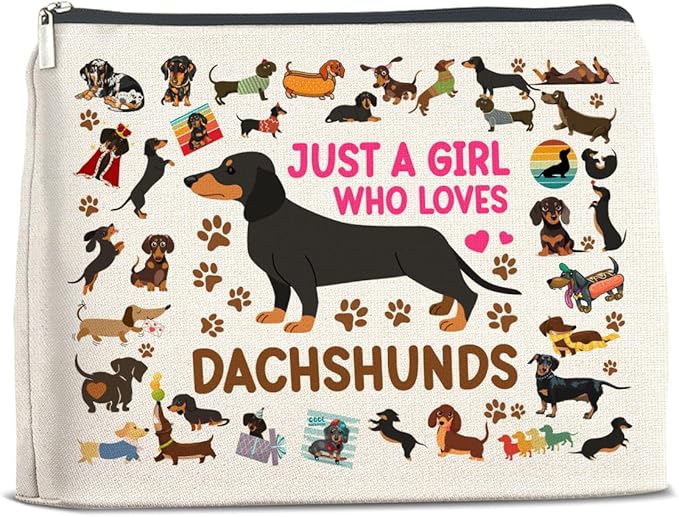 UPNEGE Dachshund Gifts Makeup Bag Weiner Dog Gifts for Girl Women Dog Lovers Cosmetic Bag Just a Girl Who Loves Dachshund Zipper Makeup Pouch Gift