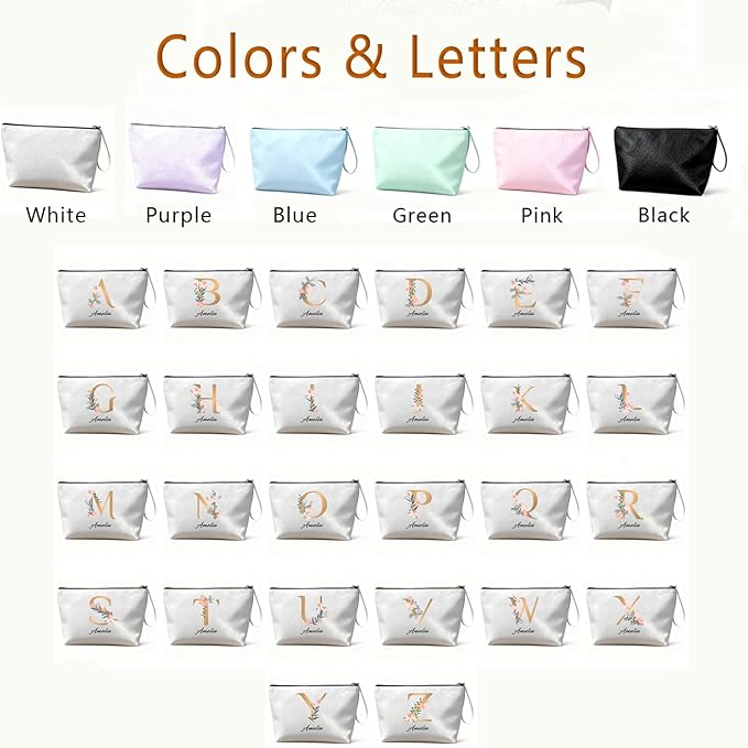 Bliver Personalized Makeup Bag Initial&Birth Flower Custom Small Travel Cosmetic Bag with Name Cute Makeup Bag for Women Girls