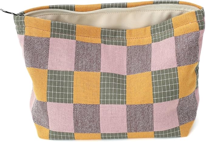 BBORGDC Plaid Cloth Makeup Bag - Large Capacity Travel Cosmetic Pouch & Toiletry Organizer with Zipper, Stylish Make Up Organizer for Daily Use,Gift for Women