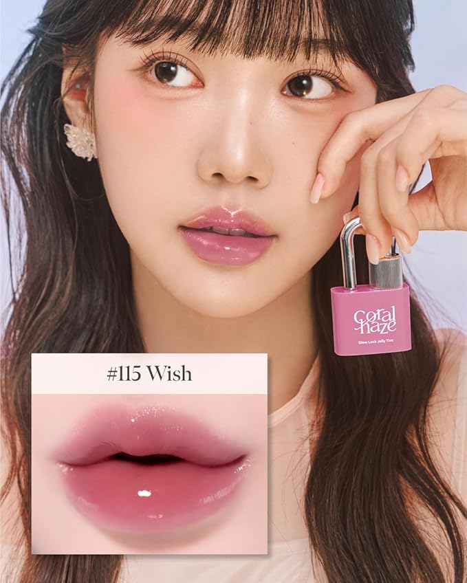 CORALHAZE Glow Lock Jelly Tint 115 Wish, Hydrating Water Glow Lip Stain, Non-Sticky Juicy Gloss, Long Lasting Glass Shine & Dewy Finish, Lightweight Moisturizing Lip Care, Korean Makeup
