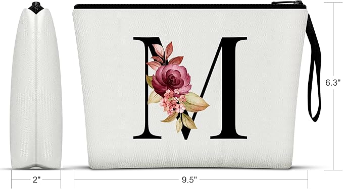 Vavabox A-Z Personalized Makeup Bag, Birthday Gifts for Women Mom, Gifts for Best Friend, Bride Bridesmaid Cosmetic bag (M, 01-White)