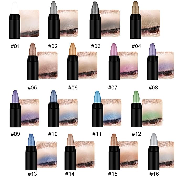 Morekfly Eyeshadow Shimmer Stick, 16 Color Highlighter Eyeshadows Pencil Waterproof Glitter Eye Shadow Eyeliner Pen, Waterproof Eyeshadows Shimmer Stick Long Lasting Brightener Eyeshadow (08 Purple)