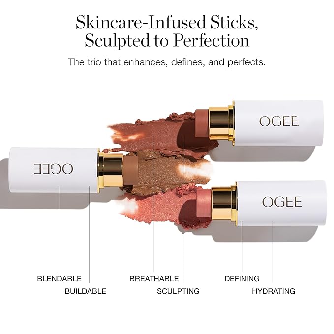 Ogee Face Stick Trio, Golden Contour Stick Makeup Collection, Blush Stick