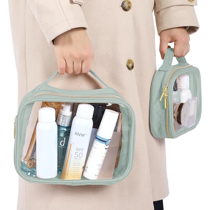 PACKISM TSA Approved Toiletry Bag- Clear Makeup Bag Travel, 2 Pack Green