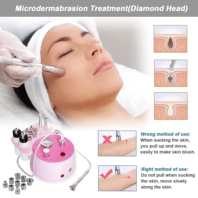 AIMENGXI Diamond Microdermabrasion Machine Professional Plus, 3 in 1 Pink Diamond Dermabrasion Facial Beauty Equipment Skin Care for Vacuum Blackhead Removal & Spray, Suction Power 0-70 cmHg
