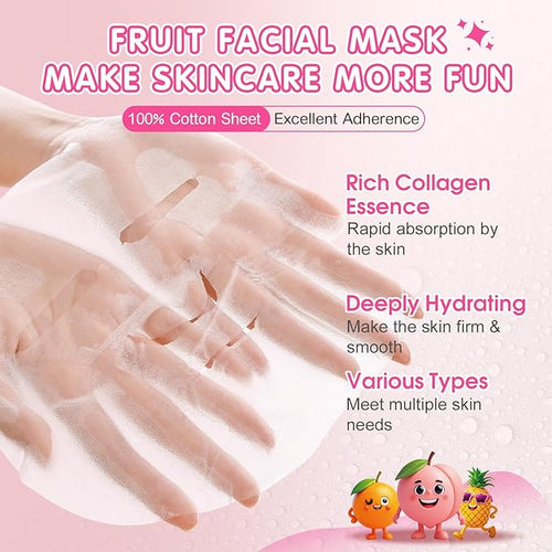 14 Pack Fruit Face Masks Skincare for Kids, Sheet Hydrating Facial Mask