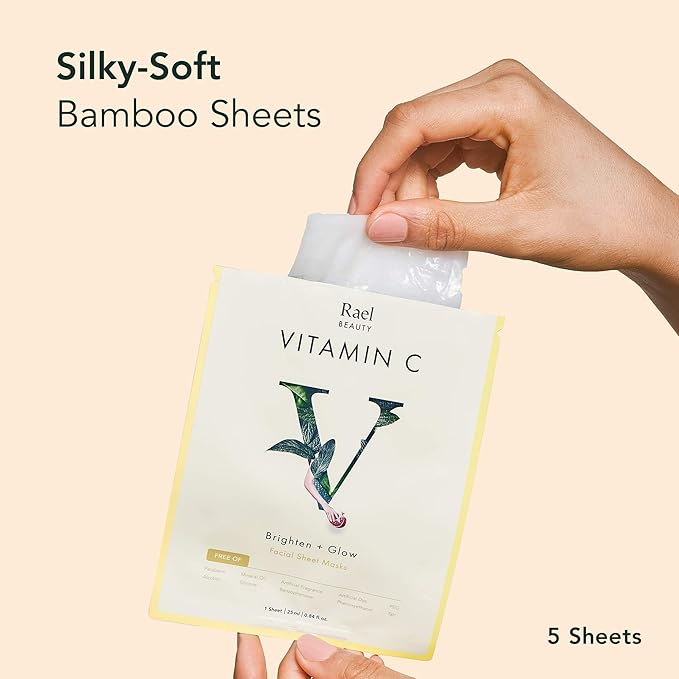Rael Bamboo Face Sheet Masks, Daily Hydration Skincare (Vitamin C, 5 Ct)