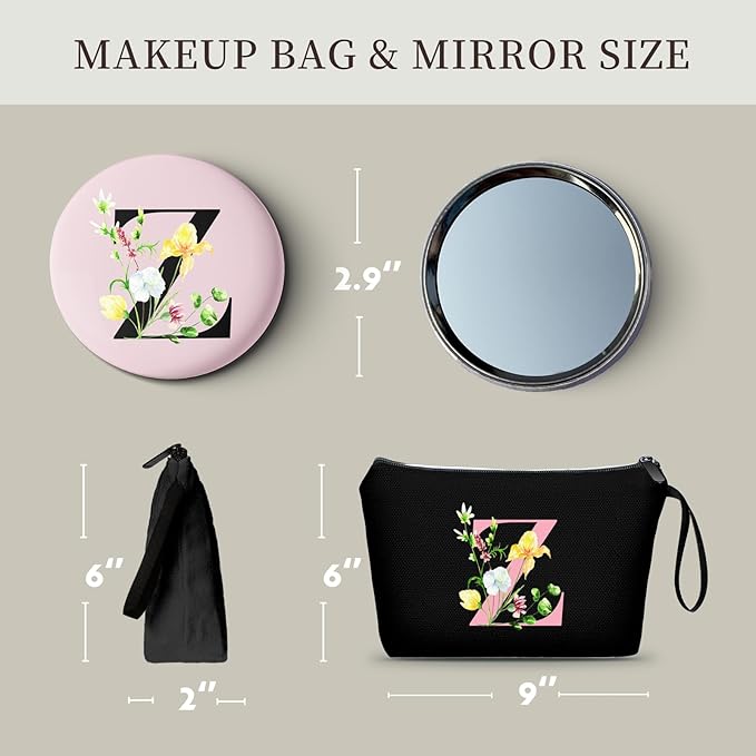 SEAMOON A-Z Gifts for Women Who Have Everything, Makeup Bag with Mirror,Z