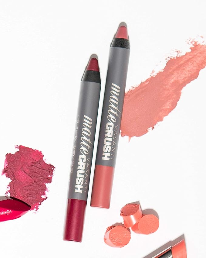 VASANTI Matte Crush Lipstick Pencil (Rosy Pout) | Long-Lasting, Water-Resistant Lip Liner Pencil that Won’t Smudge | Highly Pigmented, Soft Matte Lip Pencil
