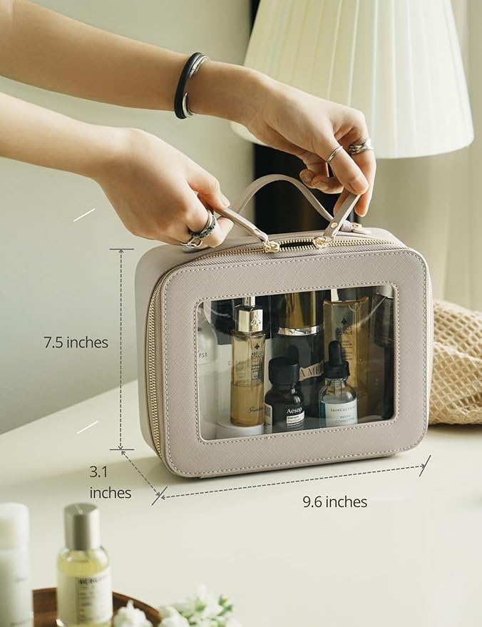 Popvibe Clear Makeup Bag Travel Cosmetic Case Clear Toiletry Bag with Zipper Make Up Organizer Traveling Mahjong Tile Bag Stone Large