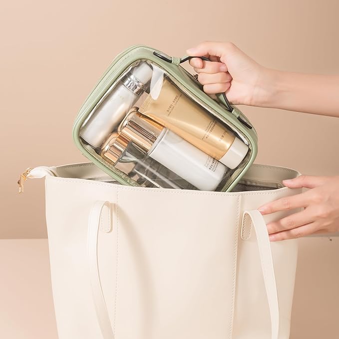 Veki TSA Approved Toiletry Bag Transparent Makeup Bags, Large Green
