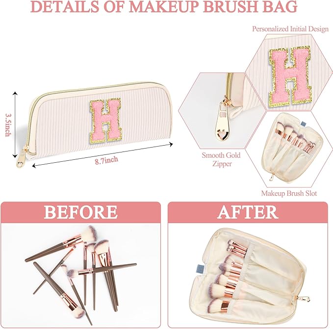 Sernaxi Personalized Initial Makeup Bag Trendy Stuff Corduroy Cosmetic Bag Travel Toiletry Bag, Valentine’s Day Gift Makeup Organizer Case & Makeup Pouch for Women Teen Girls Mom Girlfriend Wife