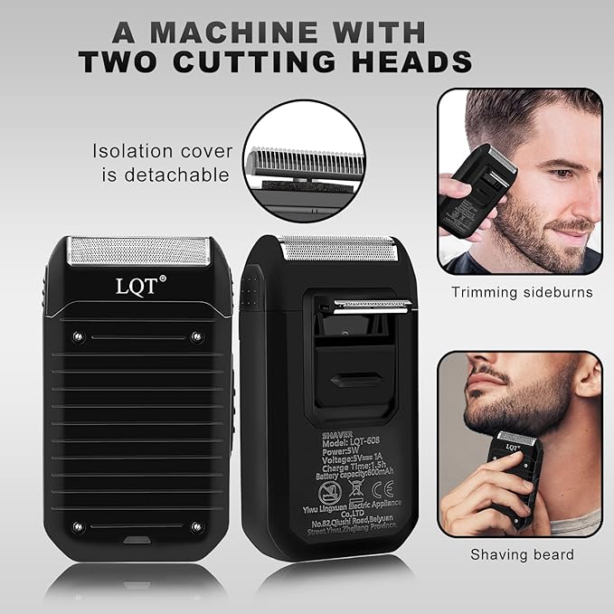 LQT 4-in-1 Men's Hair Clippers Kit, Includes Nose Hair Trimmer, Electric Shaver, and Engraving Trimmer, Wireless USB Rechargeable Grooming Set, Blue Ombre Design, Ideal Gift for Men (Black)