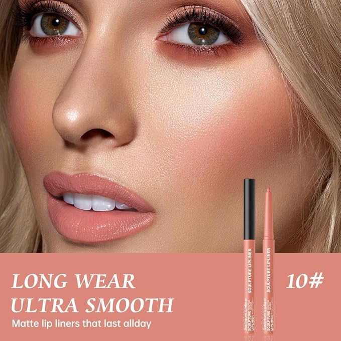 K10 Hxssll 12 Colors Matte Lip Liner Pencil – Long Lasting Waterproof Lip Liner, Smudge Proof Transfer Proof Lip Pencil, High Pigment Lip Makeup for Defining & Filling Lips (10#, 1PCS)