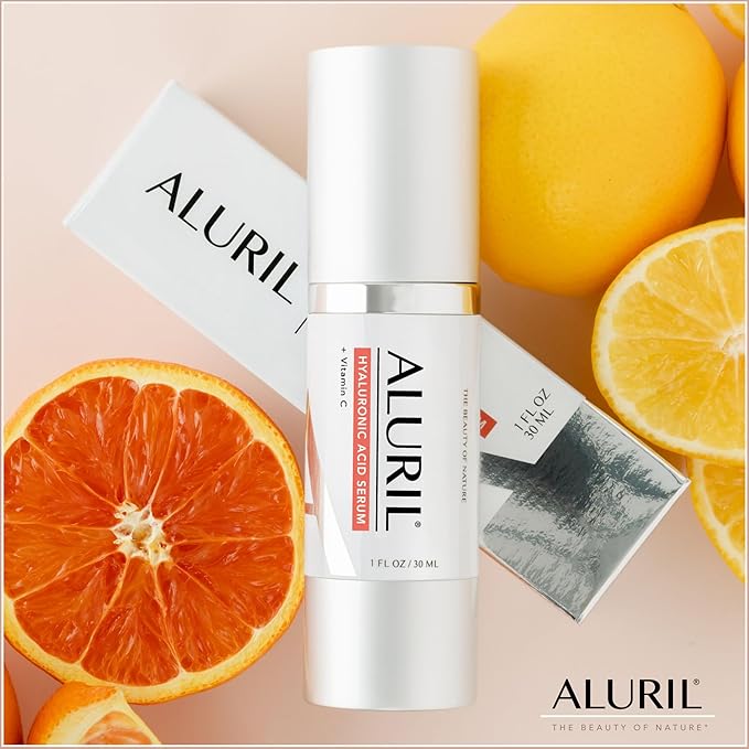 ALURIL Hyaluronic Acid Serum with Vitamin C - Hydrating & Moisturizing Serum to Soothe Plump Face & Tighten Skin, Enhanced with Vitamin E to Diminish Dark Spots, Fine Lines & Signs of Aging, 1 fl oz