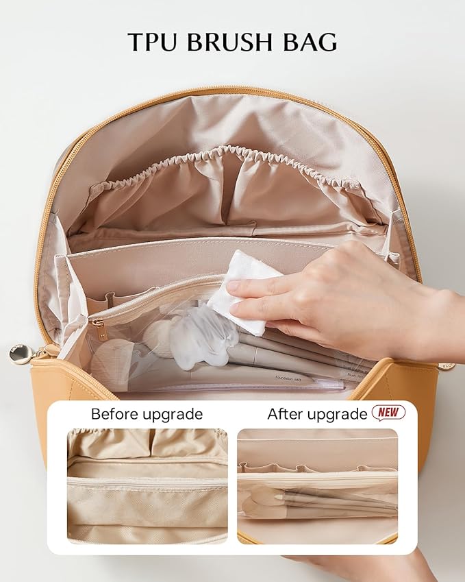 EACHY Travel Makeup Bag,Large Capacity Cosmetic Bags for Women,Portable Pouch Open Flat Toiletry Bag Make up Organizer with Divider and Handle